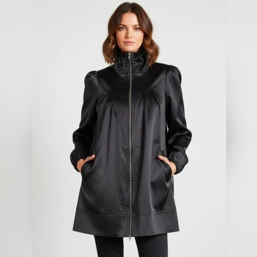 Marc Bouwer Black Satin Puff Sleeve Coat